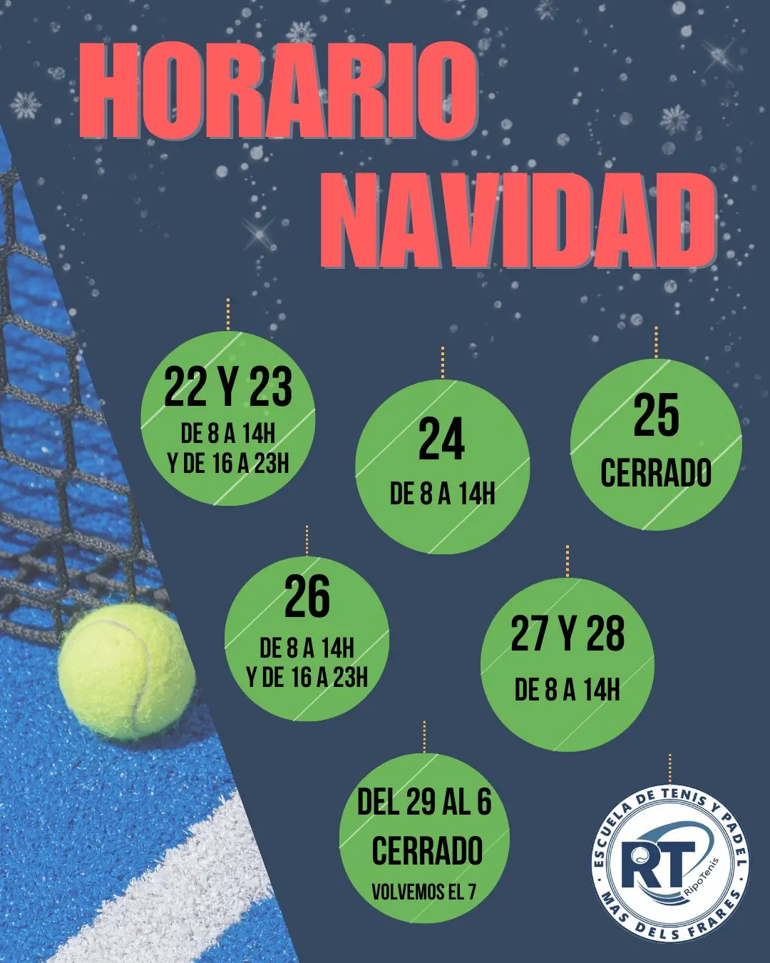 Cartel horario de Navidad 2025